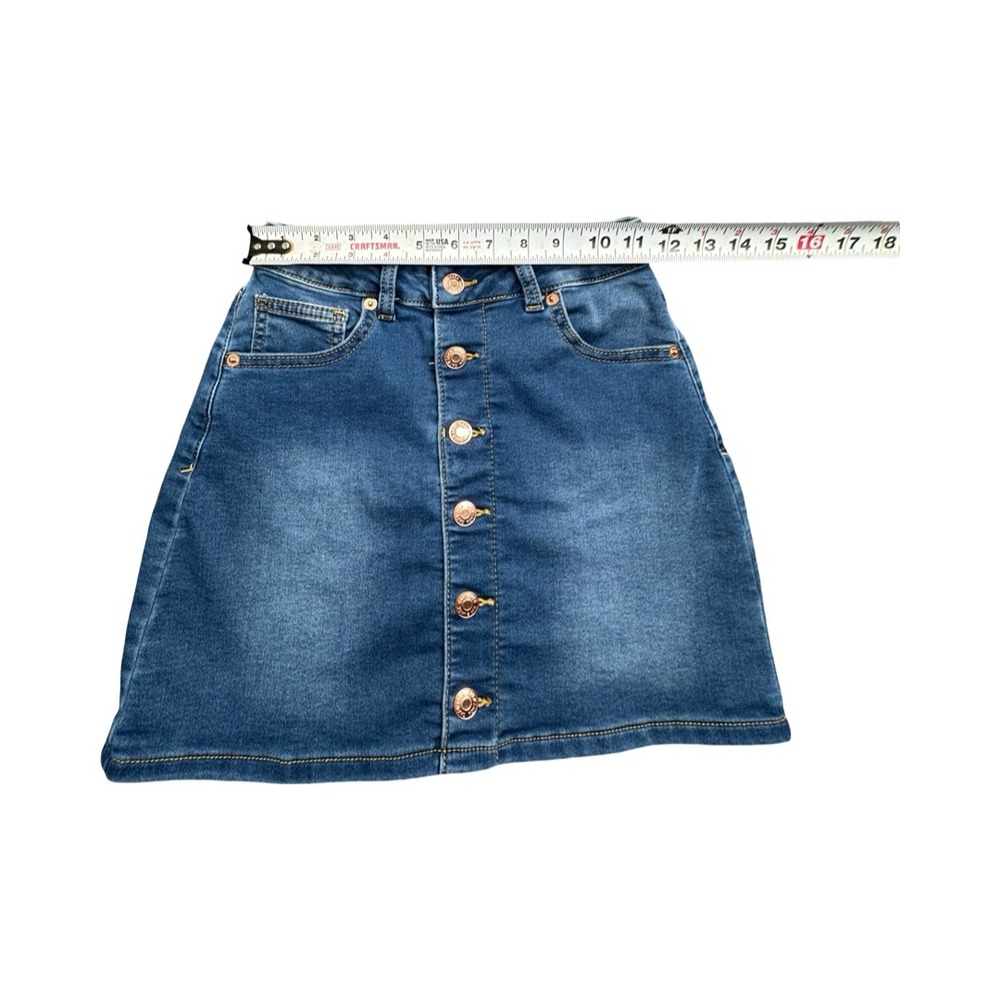 Cat & Jack Denim Skirt Girls M (7/8) Blue Button Front Ultimate Stretch Mini - Picture 6 of 7